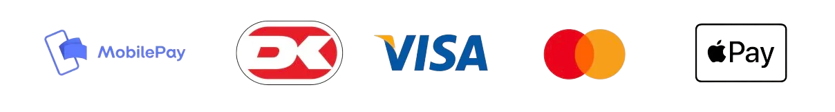 Betal med MobilePay, Dankort, Visa, Mastercard og Apple Pay